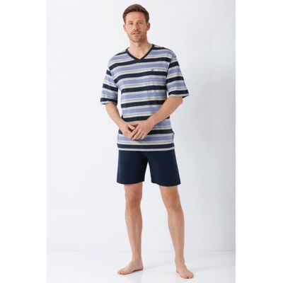 Premium katoen heren shortama blauw/marine Hajo Blauw man 54 Premium katoen heren shortama blauw/marine Hajo Blauw man 54