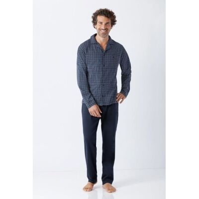 Premium katoen heren doorknoop pyjama marine blauw Hajo Blauw man 58 Premium katoen heren doorknoop pyjama marine blauw Hajo Blauw man 58