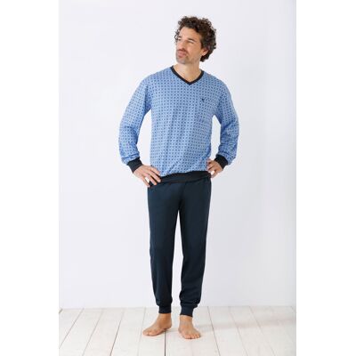 Blauwe comfortabele heren pyjama Hajo Blauw man 56 Blauwe comfortabele heren pyjama Hajo Blauw man 56