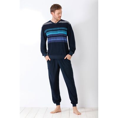 Blauwe badstof heren pyjama Hajo Blauw man 58 Blauwe badstof heren pyjama Hajo Blauw man 58