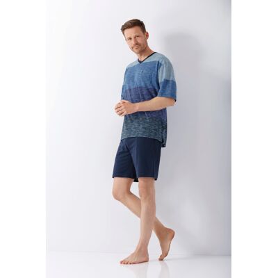 Hajo heren shortama blauw met streepjes Blauw man 58 Hajo heren shortama blauw met streepjes Blauw man 58