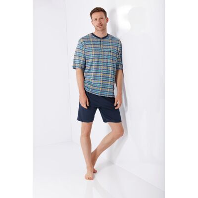 Geruite heren shortama van Hajo Blauw man 50 Geruite heren shortama van Hajo Blauw man 50