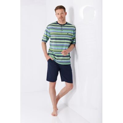 Hajo heren shortama groen blauw gestreept Blauw man 52 Hajo heren shortama groen blauw gestreept Blauw man 52