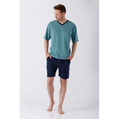 Hajo heren shortama turquoise met driehoekjes Blauw man 62 Hajo heren shortama turquoise met driehoekjes Blauw man 62