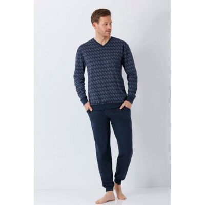 Premium katoen heren pyjama blauw Hajo Blauw man 58 Premium katoen heren pyjama blauw Hajo Blauw man 58