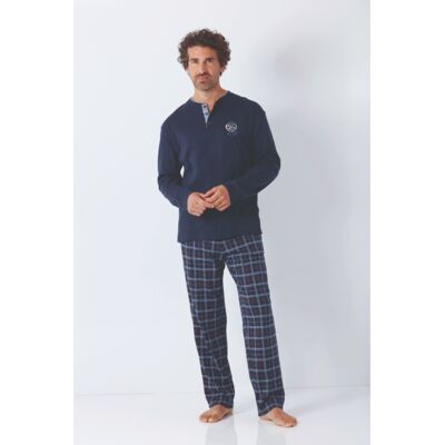 Premium katoen heren pyjama blauw Hajo Blauw man 110 Premium katoen heren pyjama blauw Hajo Blauw man 110
