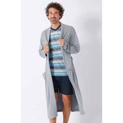 Blauwgrijze heren badstof badjas Hajo Grijs man 58 Blauwgrijze heren badstof badjas Hajo Grijs man 58