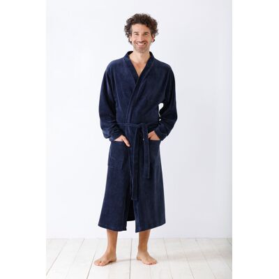 Blauwe Hajo heren badjas velours Blauw man 54 Blauwe Hajo heren badjas velours Blauw man 54