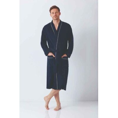 Badstof heren badjas marine blauw Hajo Blauw man 56 Badstof heren badjas marine blauw Hajo Blauw man 56