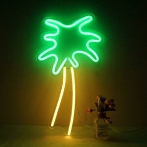 Groenovatie LED Neon Wandlamp "Kokospalm", Op USB, 48x25x2cm, Groen / Geel Groenovatie LED Neon Wandlamp "Kokospalm", Op USB, 48x25x2cm, Groen / Geel