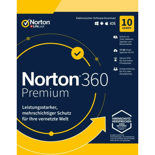 Symantec Norton 360 Premium 10 PC / 1 Year 75 GB - No subscription