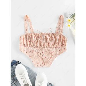 ZAFUL Ditsy Print Ruched Bust Bowknot Corset Top L Light pink