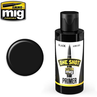 AMMO by Mig - ONE SHOT PRIMER BLACK - 60ml - acryl - verf AMMO by Mig - ONE SHOT PRIMER BLACK - 60ml - acryl - verf