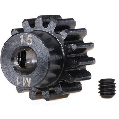 Traxxas Gear, 15-T pinion (machined) (1.0 metric pitch) (fits 5mm shaft)/ set screw (TRX-6487R) Traxxas Gear, 15-T pinion (machined) (1.0 metric pitch) (fits 5mm shaft)/ set screw (TRX-6487R)