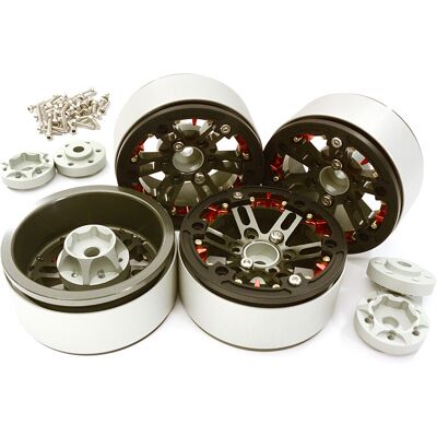 Integy Billet Machined 1.9 D6 Spoke Wheels w/ 0 & +3 Adapters, Gun Metal/Black - Traxxas TRX-4 Integy Billet Machined 1.9 D6 Spoke Wheels w/ 0 & +3 Adapters, Gun Metal/Black - Traxxas TRX-4