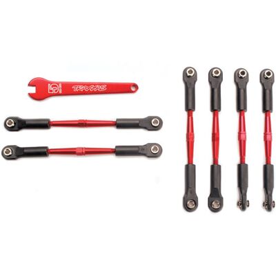 Traxxas Turnbuckles, aluminum (red-anodized), camber links, 58mm (4)/ front toe links, 61mm (2)/ aluminum 5mm wrench (red-anodized) (TRX-5539X) Traxxas Turnbuckles, aluminum (red-anodized), camber links, 58mm (4)/ front toe links, 61mm (2)/ aluminum 5mm wrench (red-anodized) (TRX-5539X)