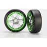 Traxxas Tires and wheels, assembled, glued (Volk Racing TE37 chrome/green wheels, 1.9 Gymkhana slick tires) (2)