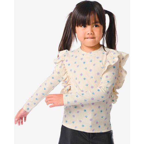 HEMA Kinder T-shirt Rib Met Ruffle Gebroken Wit (gebroken wit) Gebroken wit 134/140