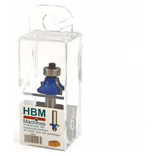 HBM Profi HM Kwartrondprofielfrees R6,35 x 25,4 mm Met Geleidelager