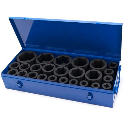 HBM krachtdoppenset zeskant 1 inch, 17 - 75 mm, 25-delig HBM krachtdoppenset zeskant 1 inch, 17 - 75 mm, 25-delig