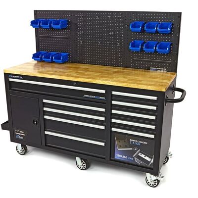 HBM werkbank 158 cm met 10 laden, deur en achterwand, zwart HBM werkbank 158 cm met 10 laden, deur en achterwand, zwart