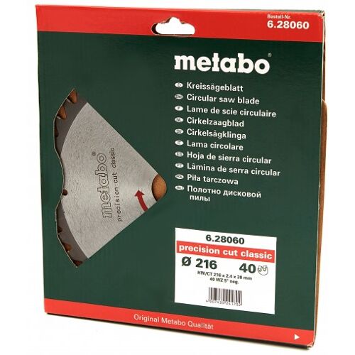 Metabo 216 x 2,4 x 30 mm Zaagblad voor Hout 40T