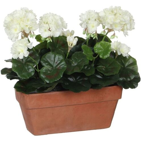 Geranium Kunstplant in Balkonbak - L29 x B13 x H40 cm - Wit