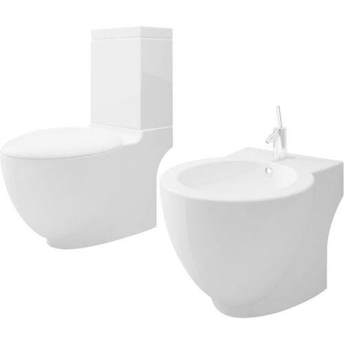 vidaXL Toilet- en bidetset keramiek wit