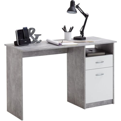 vidaXL Bureau met 1 lade 123x50x76,5 cm betonkleurig en wit