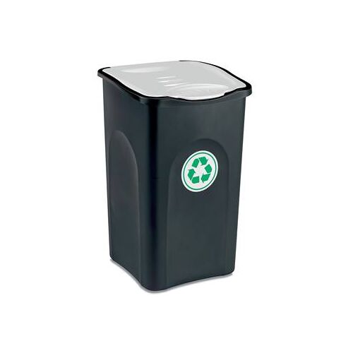 Afvalbak, prullenbak, ""Ecogreen"", 50 Liter, met deksel in kleur, voor afvalscheiding, wit