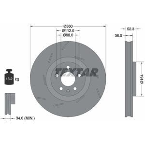 TEXTAR Porsche Macan 36mm 112mm Geventileerde, Gekraakte Remschijf TEXTAR Porsche Macan 36mm 112mm Geventileerde, Gekraakte Remschijf