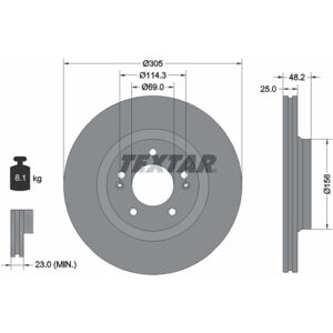 TEXTAR 92333203 Remschijf - Geventileerd, 114.3mm, 25mm, Hyundai TEXTAR 92333203 Remschijf - Geventileerd, 114.3mm, 25mm, Hyundai