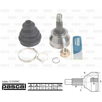 PASCAL G1F059PC Asdraadset - Aandrijflank PASCAL G1F059PC Asdraadset - Aandrijflank