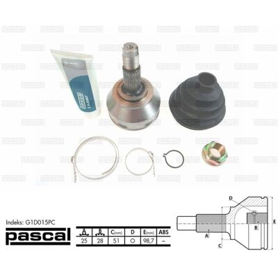 PASCAL G1D015PC aandrijfas set - Universeel PASCAL G1D015PC aandrijfas set - Universeel
