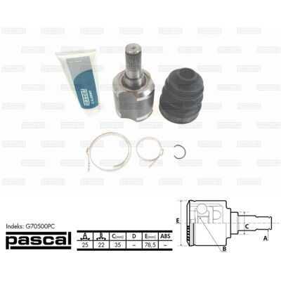 PASCAL G70500PC Cardanaset - Versnellingsbakzijde PASCAL G70500PC Cardanaset - Versnellingsbakzijde
