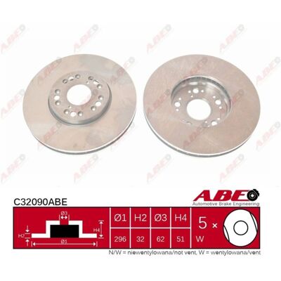 Gevlamde remschijf ABE C32090ABE - Voorkant Gevlamde remschijf ABE C32090ABE - Voorkant