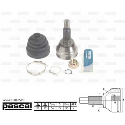 PASCAL G10022PC CV-Koppeling - 28/32 spline - 56mm afdichting - Links/Rechts - Hoge kwaliteit PASCAL G10022PC CV-Koppeling - 28/32 spline - 56mm afdichting - Links/Rechts - Hoge kwaliteit