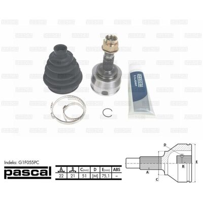 PASCAL G1F055PC Aandrijfas-Kit - Universele Draaigelenk PASCAL G1F055PC Aandrijfas-Kit - Universele Draaigelenk