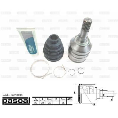 PASCAL G72008PC Aandrijfas-Koppeling Set - Links vooras PASCAL G72008PC Aandrijfas-Koppeling Set - Links vooras