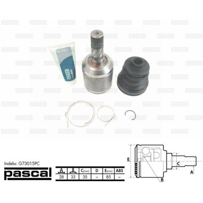 PASCAL G73015PC CV-assenknuckle - Aandrijflens, Linker vooras, 35mm afdichtring PASCAL G73015PC CV-assenknuckle - Aandrijflens, Linker vooras, 35mm afdichtring