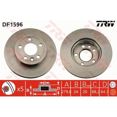 TRW DF1596 Ventilatied Remschijf - Remschijf TRW DF1596 Ventilatied Remschijf - Remschijf