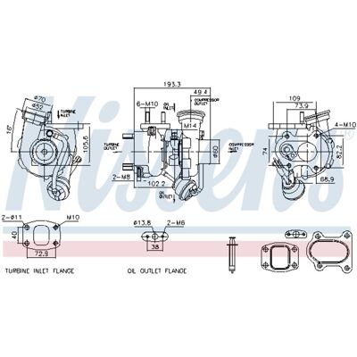 NISSENS 93784 Turbocharger - Gas turbine - Oliegekoeld - Zonder uitlaatsammler - ATEGO NISSENS 93784 Turbocharger - Gas turbine - Oliegekoeld - Zonder uitlaatsammler - ATEGO