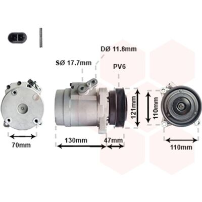 VAN WEZEL SP17 Airco compressor - R134a, PAG 46, 6 groeven, 12V VAN WEZEL SP17 Airco compressor - R134a, PAG 46, 6 groeven, 12V