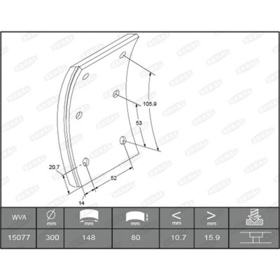 Beral Remvoering - 6x48 Nieten - 300mm Trommel - Standaard Beral Remvoering - 6x48 Nieten - 300mm Trommel - Standaard