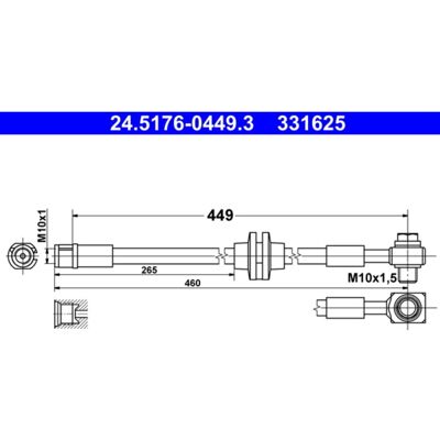 Remslang ATE - Opel Zafira C Tourer - 449mm Lengte M10x1 Remslang ATE - Opel Zafira C Tourer - 449mm Lengte M10x1