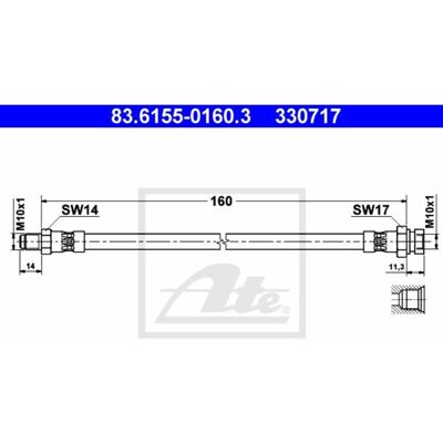Ate remslang - 160mm M10x1 voor Saab 900 Ate remslang - 160mm M10x1 voor Saab 900