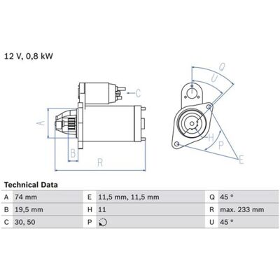 BOSCH 0 986 012 831 Starter - Rechts - 11 Tanden - 0,8 kW BOSCH 0 986 012 831 Starter - Rechts - 11 Tanden - 0,8 kW