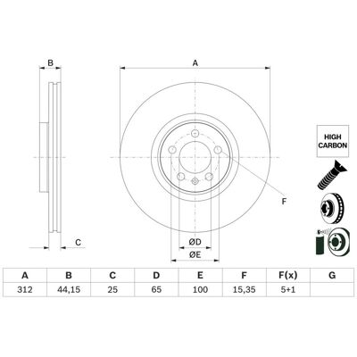 Bosch 0 986 479 H30 Geverventileerde remschijf met hoog koolstofgehalte voor Audi A1 - Remschijf Bosch 0 986 479 H30 Geverventileerde remschijf met hoog koolstofgehalte voor Audi A1 - Remschijf