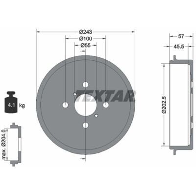 TEXTAR - 94045200 - 243 - zonder naaf - Brake drum TEXTAR - 94045200 - 243 - zonder naaf - Brake drum
