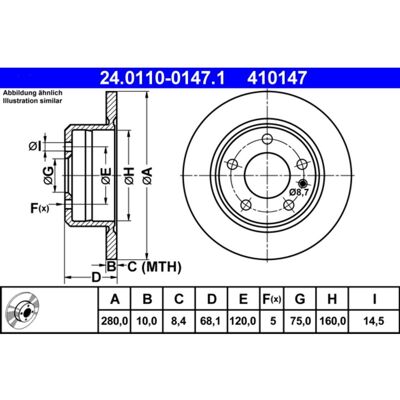 ATE BMW Achter remschijf - 280mm, 10mm, 5 gaten ATE BMW Achter remschijf - 280mm, 10mm, 5 gaten